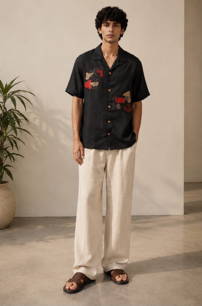 Texture Linen Black Shirt