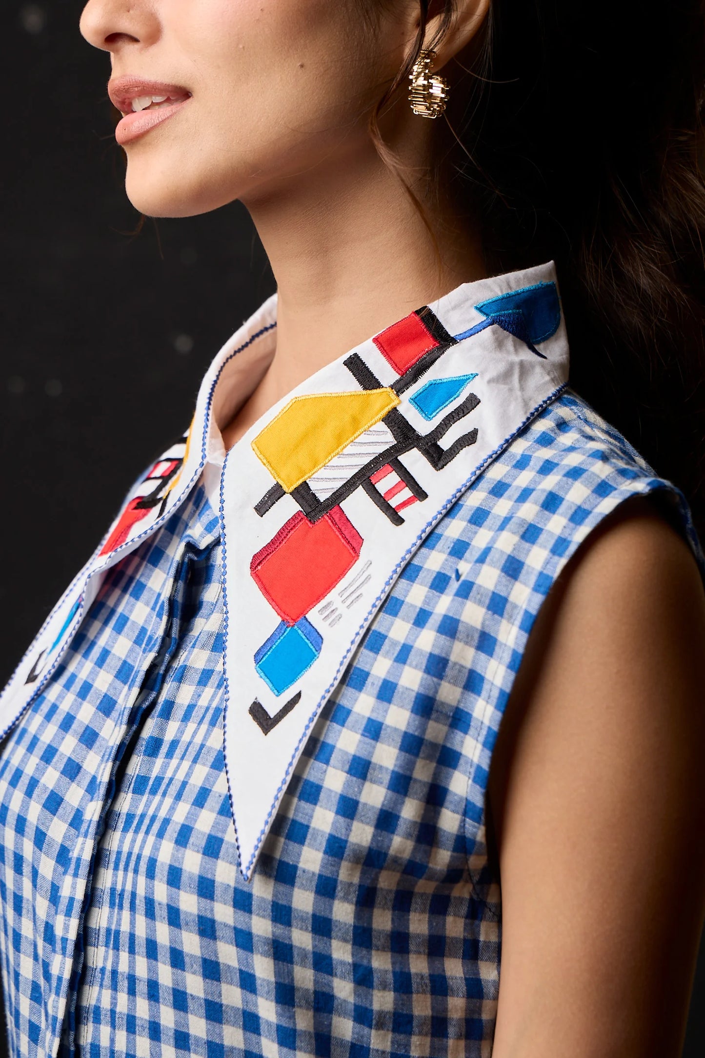 Blue Gingham Primary Maxi Dress