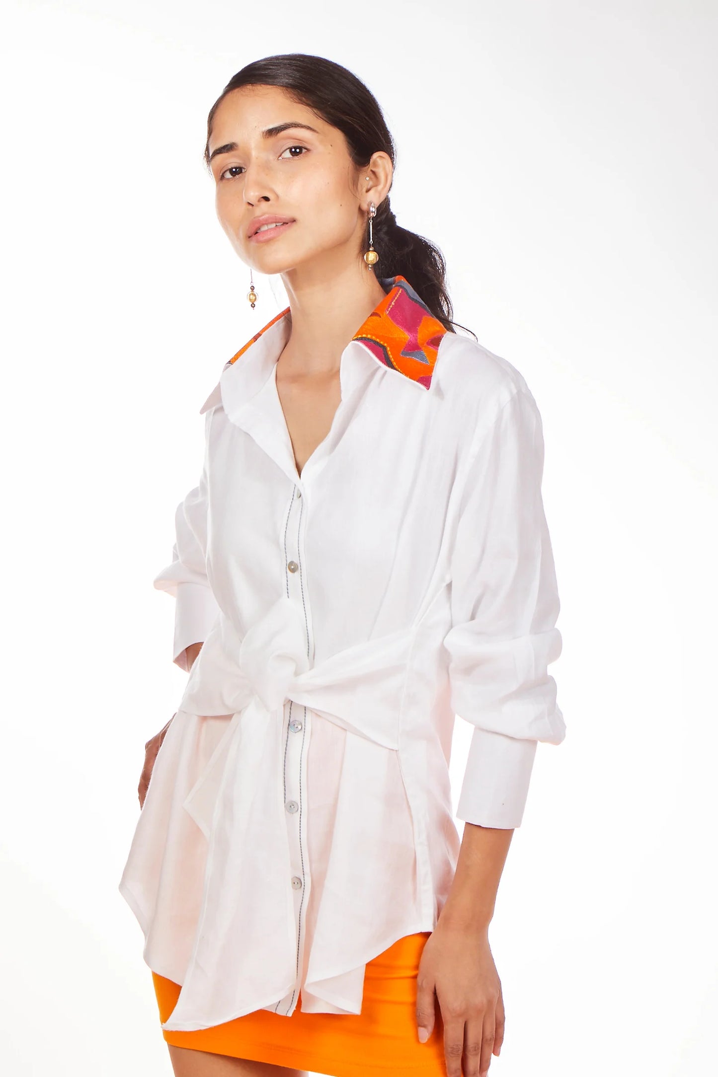 White Odd Even Front Knot Shirt