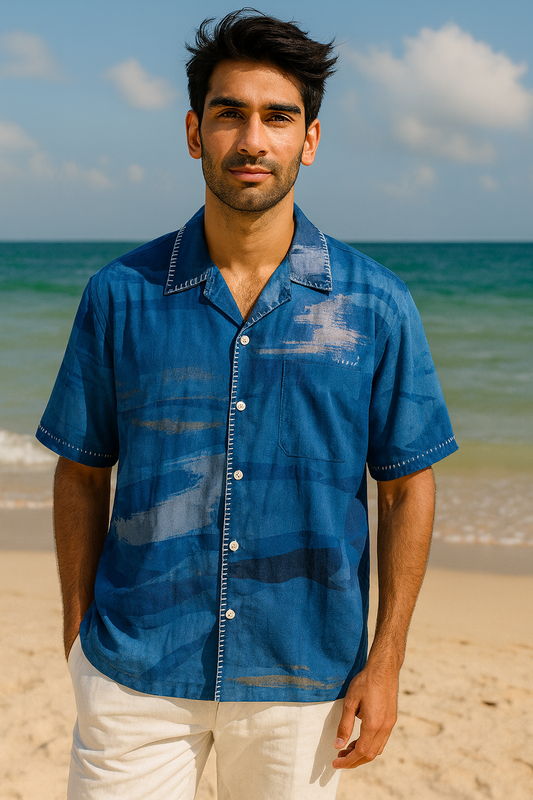 Azure men's Printed shirt
