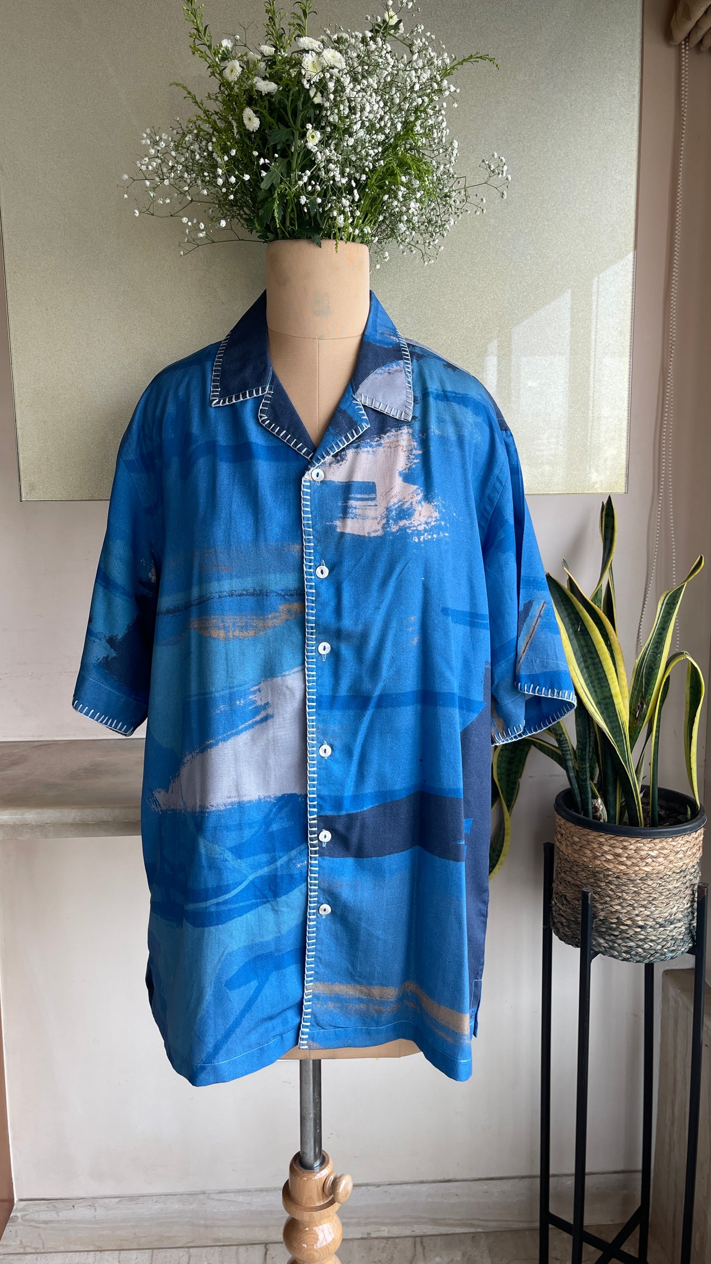 Azure men's Printed shirt