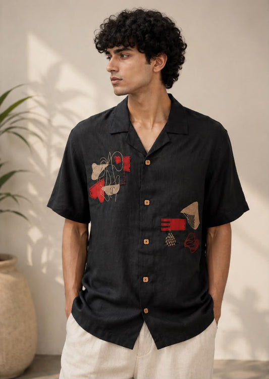 Texture Linen Black Shirt
