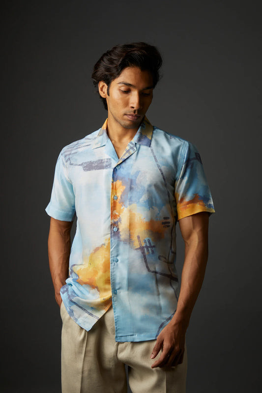 Karmic Connections Shirt Blue & Yellow Men's Artwork Shirt