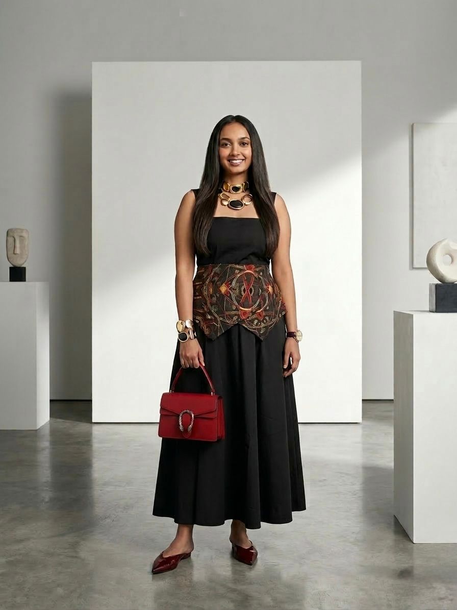 Crimson Echo Corset Belt with Dress