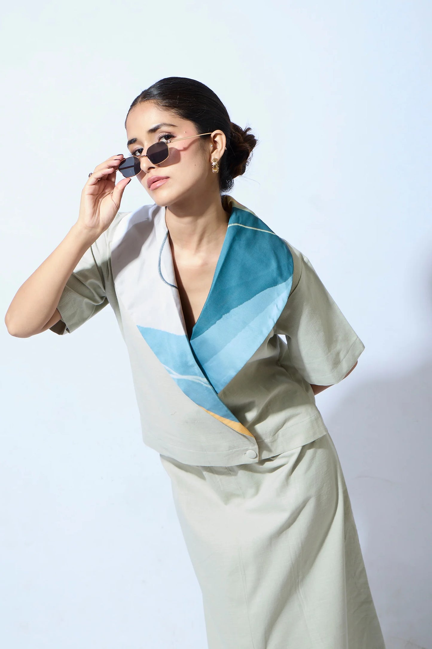 Kintsugi Silk Scarf Top & Skirt Co-ord set  in Hemp Fabric