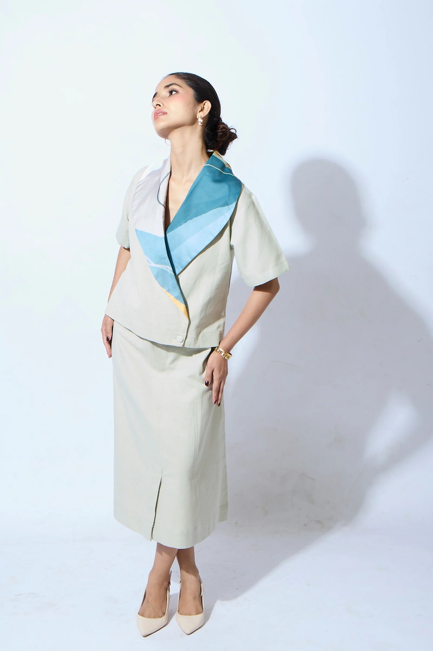 Kintsugi Silk Scarf Top & Skirt Co-ord set  in Hemp Fabric