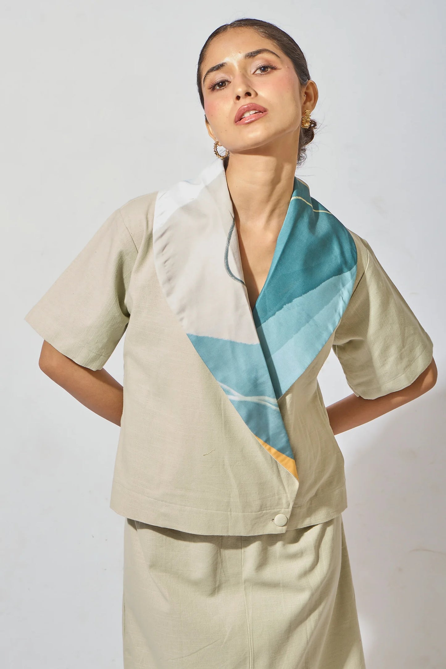 Kintsugi Silk Scarf Top & Skirt Co-ord set  in Hemp Fabric