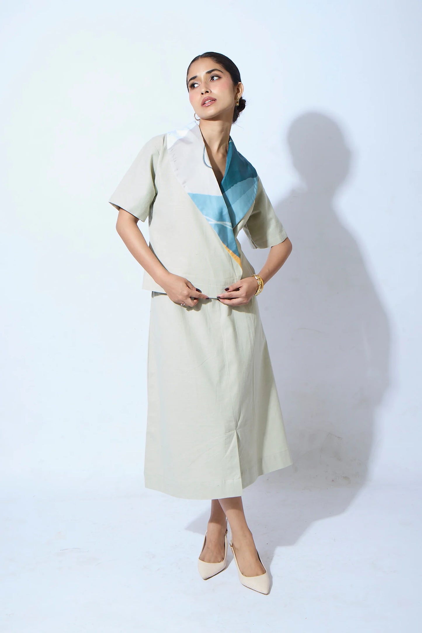 Kintsugi Silk Scarf Top & Skirt Co-ord set  in Hemp Fabric