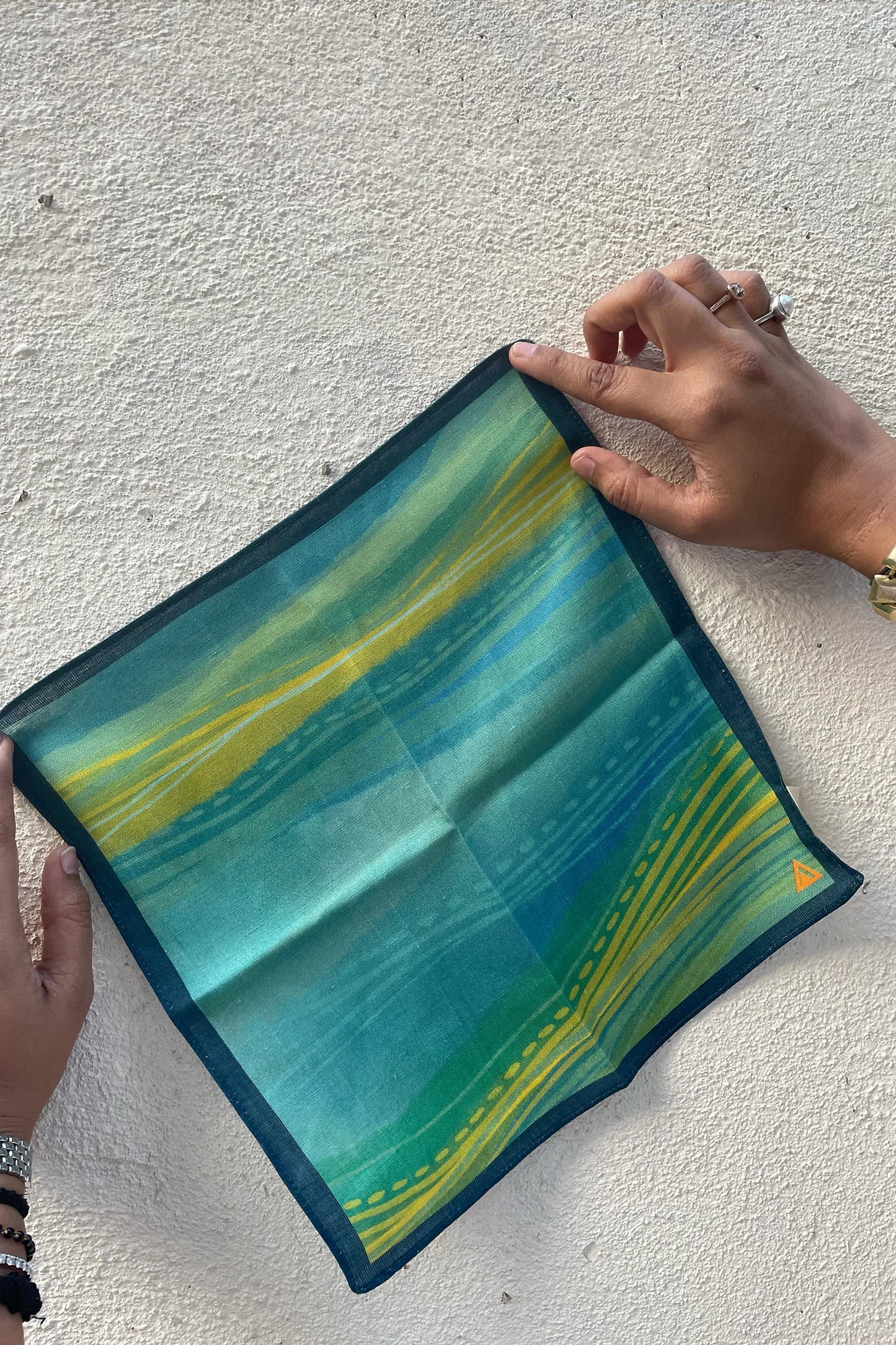 Pastel Yellow & Aqua Hemp Pocket Square