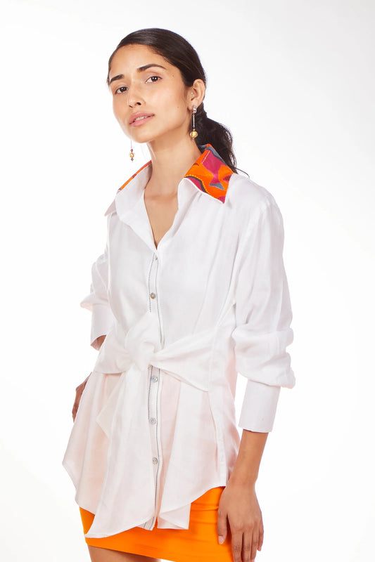 White Odd Even Front Knot Shirt