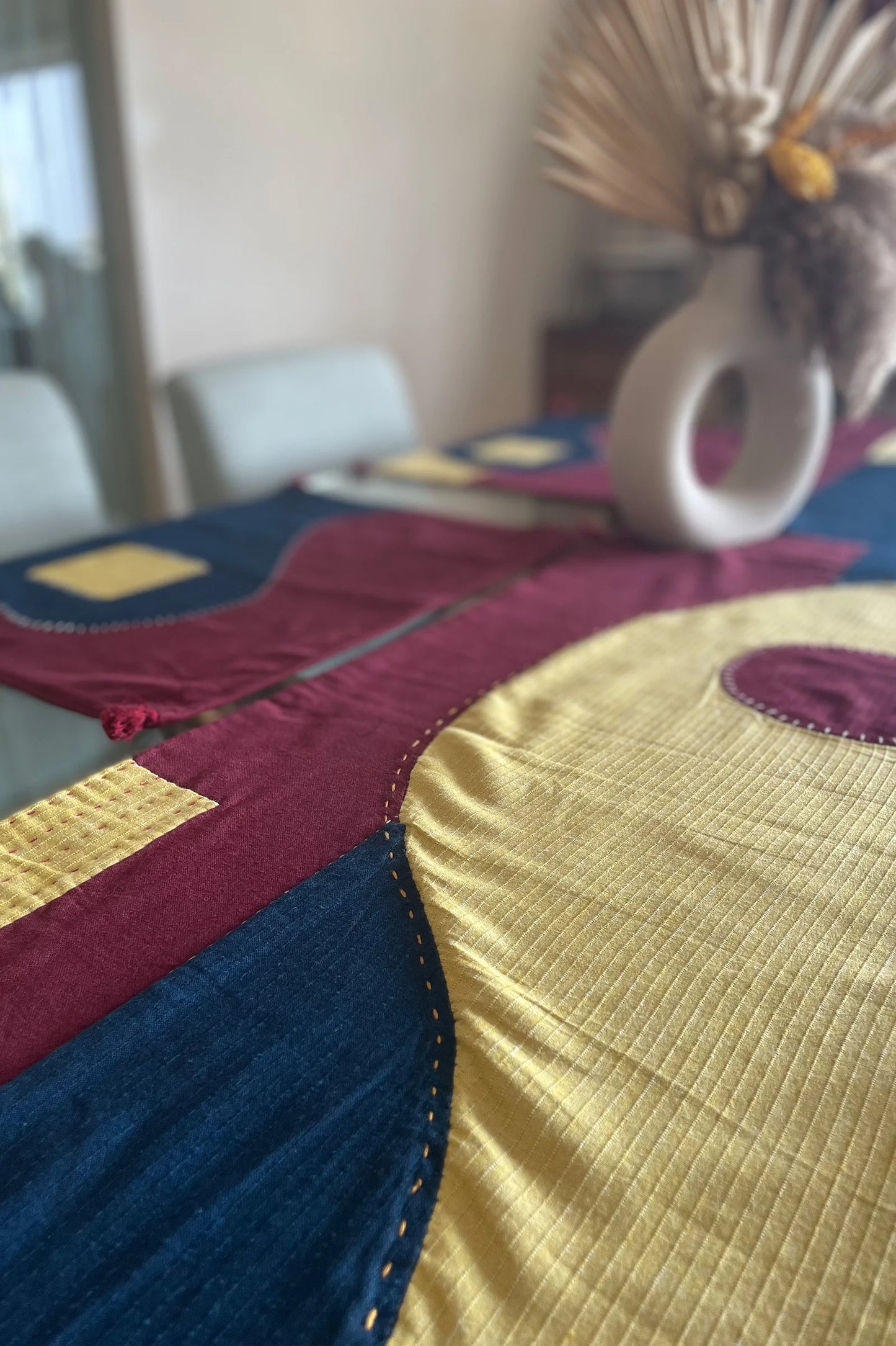 Deep Red Geometry Table Linen Set (Set of 1 Table Runner and 4 Mats)